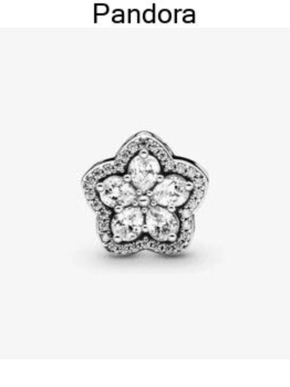 Pandora Silver Floral Sparkle Charm - Clear Stones
